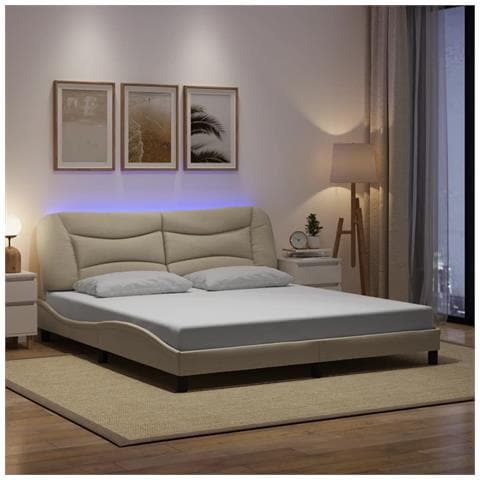 Giroletto Con Led Senza Materasso Hvar Crema 180x200 Cm In Tessuto - Foto 8