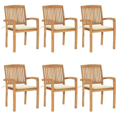 Sedie Da Giardino Impilabili Con Cuscini 6 Pz Massello Di Teak - Foto 2