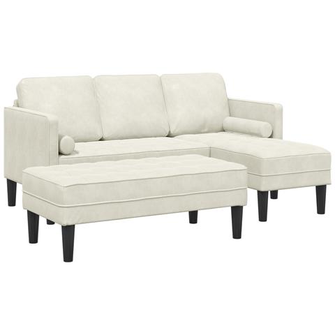 Divano da Giardino  con Panca e Cuscini in Velluto Crema, Divano ad Angolo  Crema 173x131x67 cm in Velluto, Panca  Crema 113 cm in Velluto - Foto 1