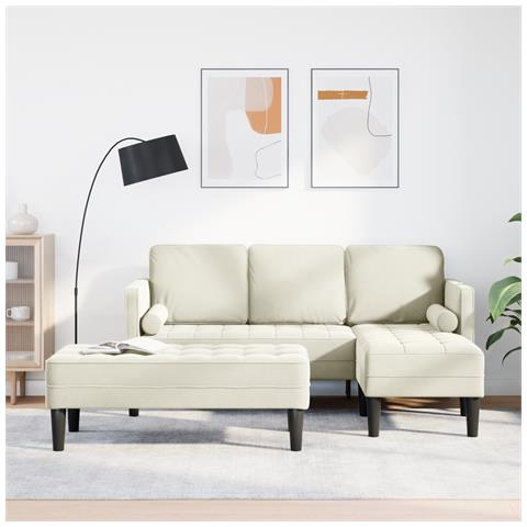 Divano da Giardino  con Panca e Cuscini in Velluto Crema, Divano ad Angolo  Crema 173x131x67 cm in Velluto, Panca  Crema 113 cm in Velluto - Foto 2