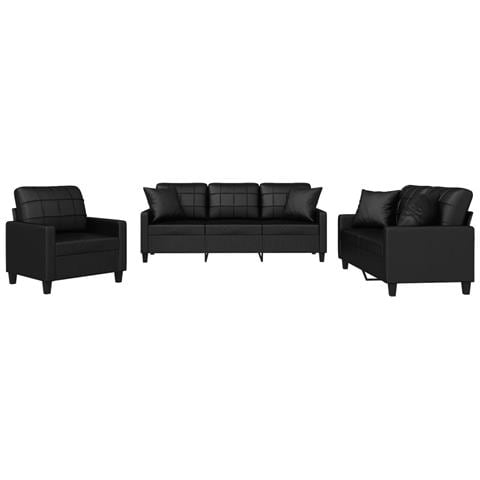 Set di Divani 3 pz con Cuscini Nero in Similpelle - Foto 1