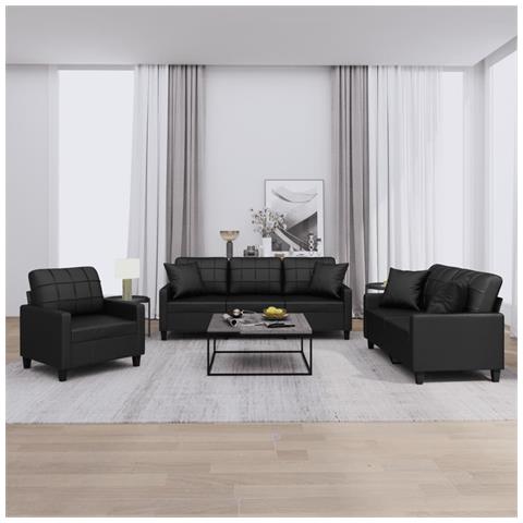 Set di Divani 3 pz con Cuscini Nero in Similpelle - Foto 2