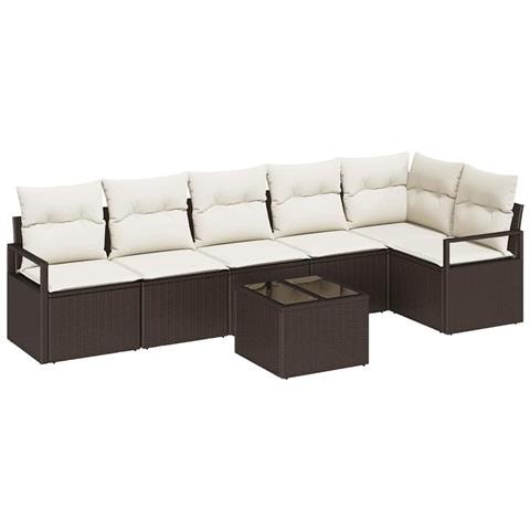 Set di divani da giardino  6 pz con cuscini grigi in polyrattan, Divano da giardino  2 posti con cuscini marroni in polyrattan - Foto 1