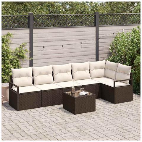 Set di divani da giardino  6 pz con cuscini grigi in polyrattan, Divano da giardino  2 posti con cuscini marroni in polyrattan - Foto 2