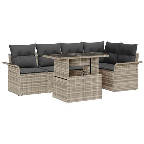 Set Divano da Giardino 6 Pezzi con Cuscini Grigio Chiaro in Polyrattan - Foto 1