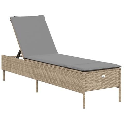 Lettino Prendisole con Cuscini Beige in Polyrattan - Foto 1