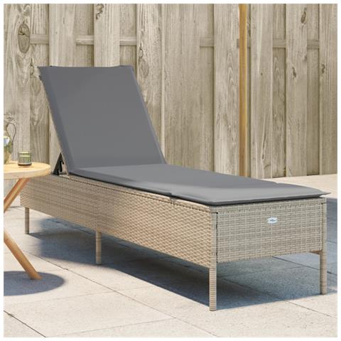 Lettino Prendisole con Cuscini Beige in Polyrattan - Foto 2