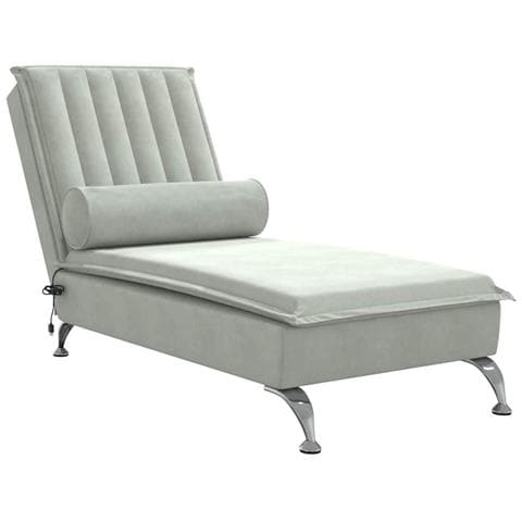 Chaise Longue Massaggi Cuscino a Rullo Grigio Chiaro in Velluto - Foto 1