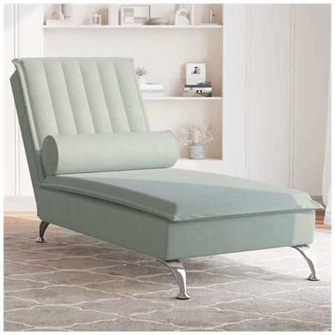 Chaise Longue Massaggi Cuscino a Rullo Grigio Chiaro in Velluto - Foto 2