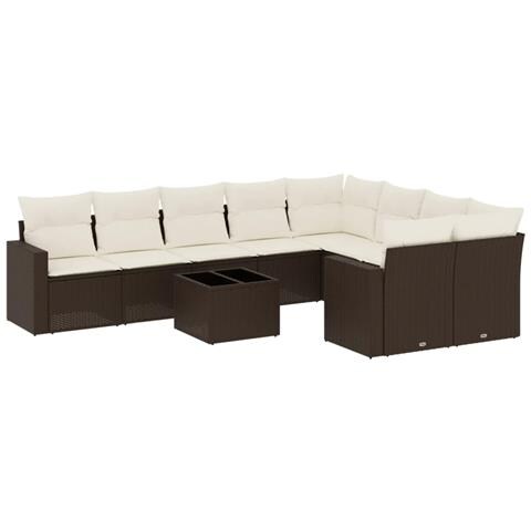 Set Divani da Giardino 10pz con Cuscini in Polyrattan Marrone - Foto 1