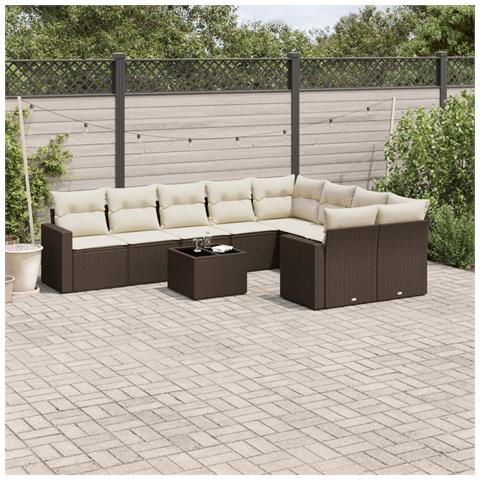 Set Divani da Giardino 10pz con Cuscini in Polyrattan Marrone - Foto 2