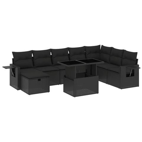Set Divani da Giardino 9 pz con Cuscini Nero in Polyrattan - Foto 1