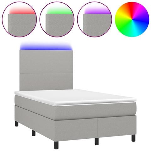 Letto a Molle Materasso e LED Grigio Chiaro 120x190 cm Tessuto - Foto 1