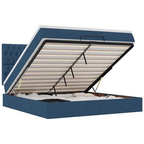 Struttura Letto Pouf con Materasso Blu 180x200cm in Tessuto - Foto 1