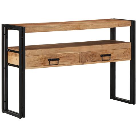 Tavolini  Neri 120x33x75 cm in Legno Massello di Acacia e Metallo - Foto 1