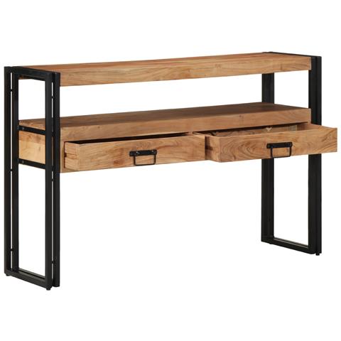 Tavolini  Neri 120x33x75 cm in Legno Massello di Acacia e Metallo - Foto 2