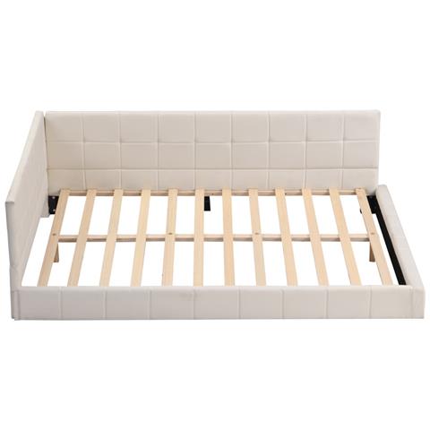 Letto Imbottito Divano Letto 140x200cm, Letto Multifunzionale Con Rete A Doghe, Tessuto In Velluto, Beige - Foto 2