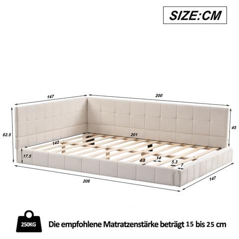 Letto Imbottito Divano Letto 140x200cm, Letto Multifunzionale Con Rete A Doghe, Tessuto In Velluto, Beige - Foto 4