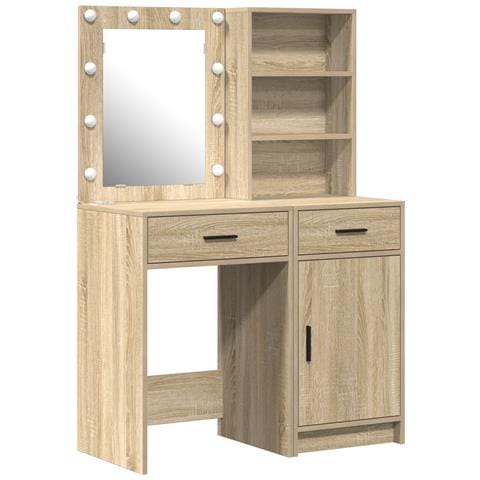 Set di 2 pezzi di toeletta con LED in legno ingegnerizzato Rovere Sonoma - Foto 1