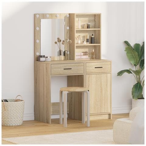 Set di 2 pezzi di toeletta con LED in legno ingegnerizzato Rovere Sonoma - Foto 2