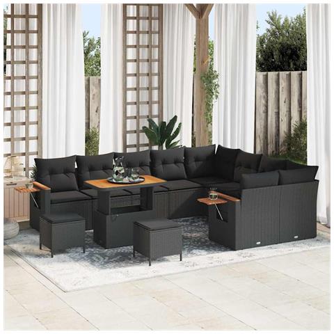 Set Divano da Giardino con cuscino 12 pcs Nero Poly Rattan - Foto 2