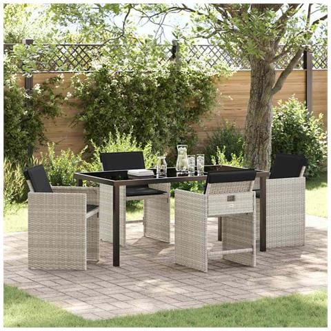Set da Pranzo per Giardino 5 pcs Grigio chiaro Poly Rattan - Foto 2