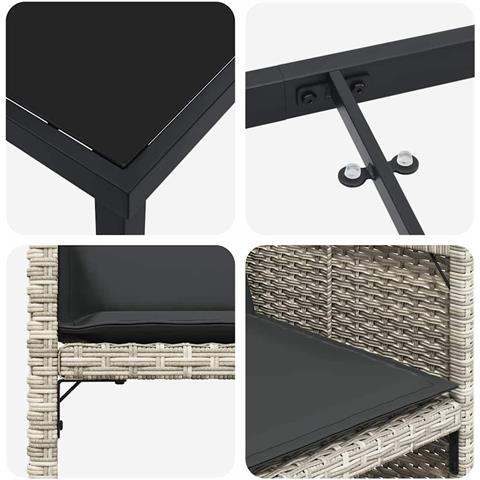 Set da Pranzo per Giardino 5 pcs Grigio chiaro Poly Rattan - Foto 9