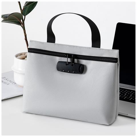 Grande Borsa Con Serratura A Combinazione - Organizer Sicuro In Poliestere Per Documenti Grey - Foto 2