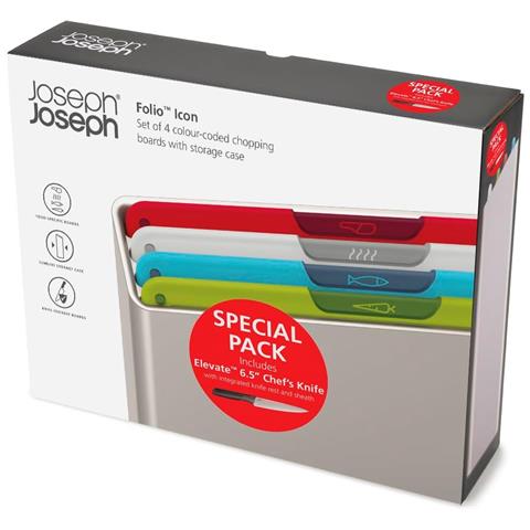 Set Taglieri Folio Icon Quattro Pezzi Codificati Per Colore Antiscivolo Con Custodia E Coltello Da Chef Elevate Da Sei Virgola Cinque Pollici - Foto 2