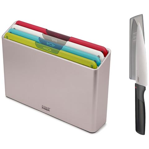 Set Taglieri Folio Icon Quattro Pezzi Codificati Per Colore Antiscivolo Con Custodia E Coltello Da Chef Elevate Da Sei Virgola Cinque Pollici - Foto 1