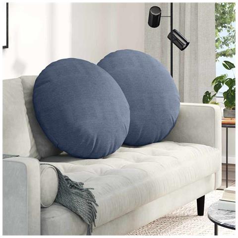Cuscini per Seduta 2 pcs Blu Ø 80 cm Tessuto in Cords - Foto 2
