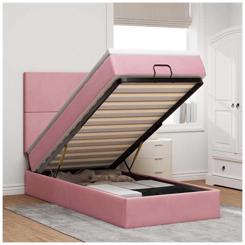 Struttura Letto Pouf con Materassi Rosa 90x190 cm in Velluto - Foto 2