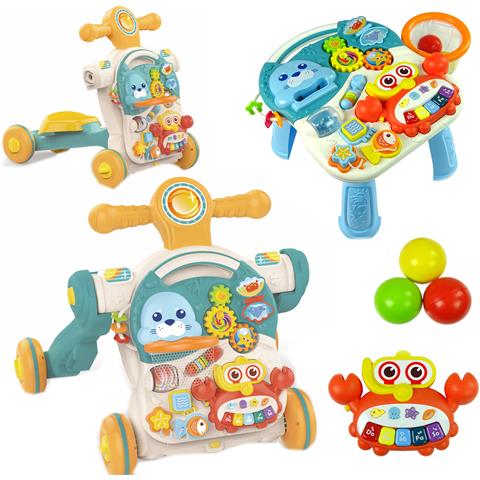 Camminatore 4-in-1, spingi, tavolo, multifunzionale, musicale, educativo, cavalcabile, verde - Foto 4