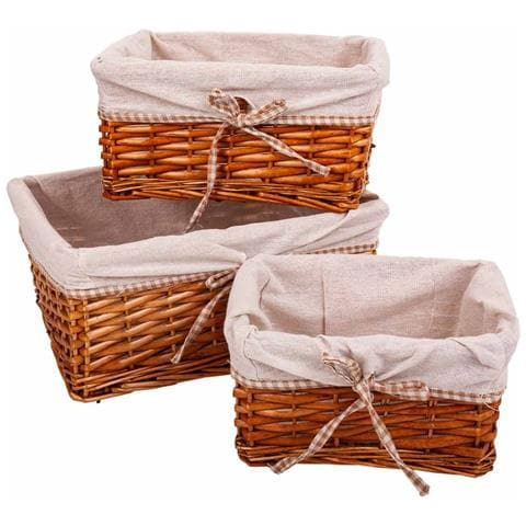 Set Di 3 Cestini In Vimini Foderati Marroni - Foto 1