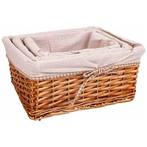 Set Di 3 Cestini In Vimini Foderati Marroni - Foto 2