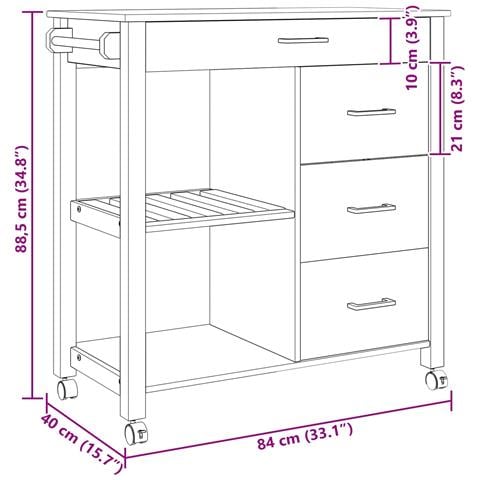 Carrello da Cucina MONZA Nero 84 x 40 x 88,5 cm - Foto 9