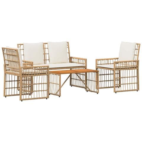 Set di Mobili da Esterno 4 pcs Naturale e Bianco Crema - Foto 1