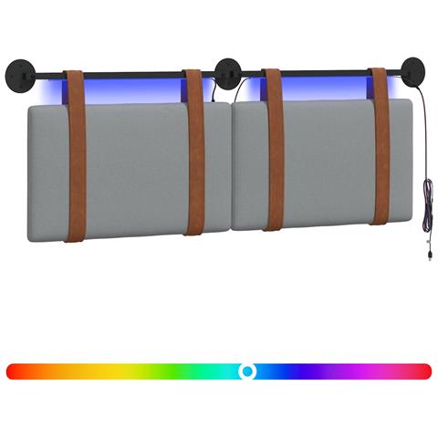Testiera sospesa Con luce LED Grigio Chiaro PU Antico - Foto 1