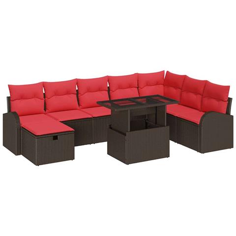 Set Divano da Giardino con cuscino 9 pcs Marrone Poly Rattan - Foto 1