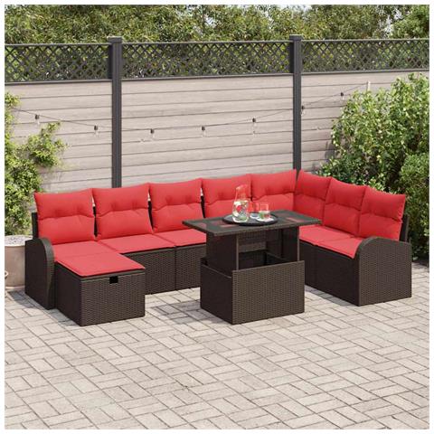 Set Divano da Giardino con cuscino 9 pcs Marrone Poly Rattan - Foto 2