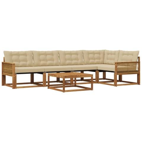 Set di divani da esterno con cuscino 6 pcs Naturale e Beige - Foto 1