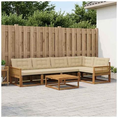 Set di divani da esterno con cuscino 6 pcs Naturale e Beige - Foto 2