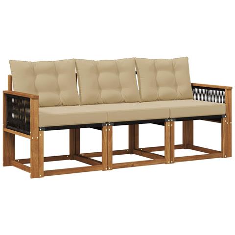 Set di divani da esterno con cuscino 3 pcs Naturale e Beige - Foto 1