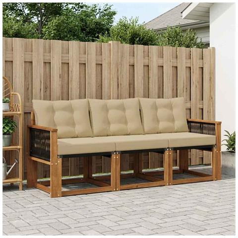 Set di divani da esterno con cuscino 3 pcs Naturale e Beige - Foto 2