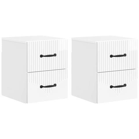 Mobiletto da notte a muro 2 pcs Bianco Lucido 34,5 x 33 x 40 cm - Foto 1