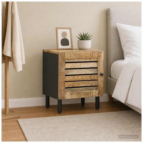 Comodino Naturale 40 x 33 x 46 cm Legno di mango massello - Foto 2