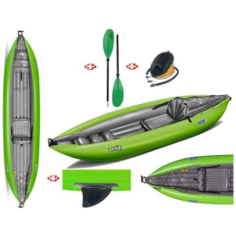 Canoa Gonfiabile Twist1 Verde Con Pinna 043948-g (1c/11c) + Pagaia Touring-2 Div. In 2 Parti + Pompa - Foto 5