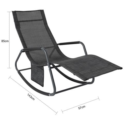 Poltrona A Dondolo Da Giardino Sedia A Dondolo Esterno Con Tasca Laterale Portata Fino A 150 Kg Grigio Scuro Ogs47-ms - Foto 2
