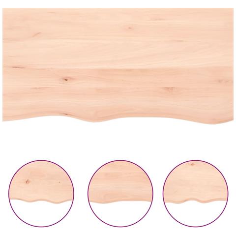 Piano Bagno 80x40x (2-6) cm in Legno Massello Non Trattato - Foto 2