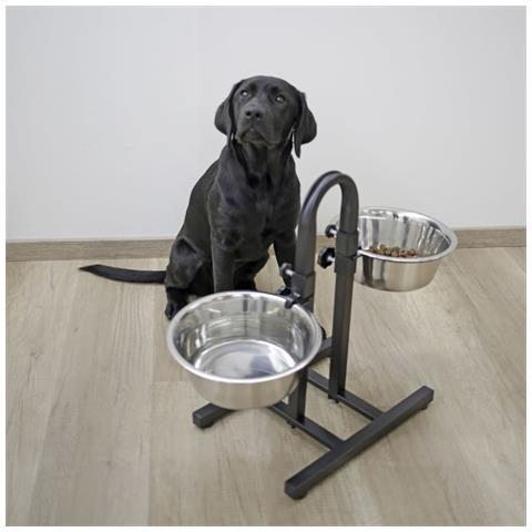 Ciotole Per Animali Supporto Regolabile Deluxe 2x2,8l 52 Cm Nero - Foto 2